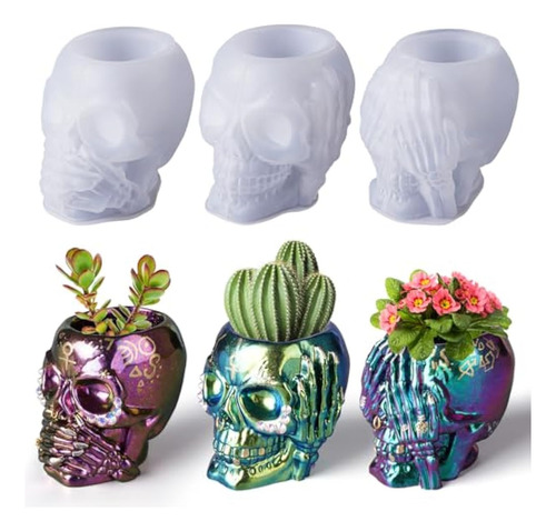Molde Para Resina Epoxi De Silicona Diseño De Calavera 3 Pz