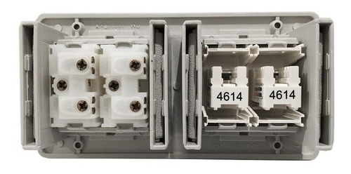 Imagem 2 de 6 de Painel De Mesa Montada Com 2 Tomadas, 2 Rj45 - Cor Cinza