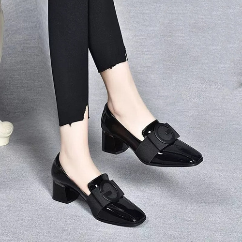 Zapatos Mujer Piel Cuadrados Suela Blanda