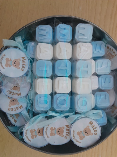 Souvenirs 6 Letras De Jabon X25 + Lata Personalizada