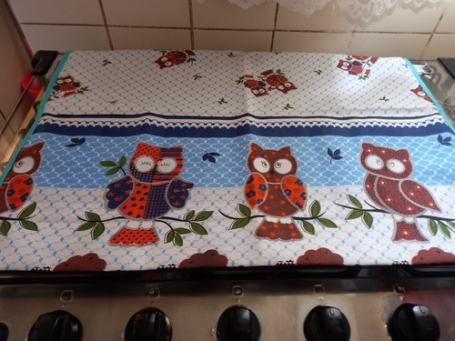 Toalha De Tecido P/ Fogão 4 Bocas Com Desenho De Coruja