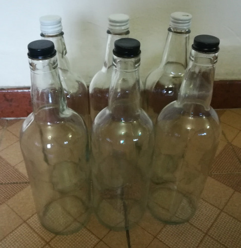 Lote De 6 Botellas De Vidrio Vacías De 1 Litro Tapa Metálica