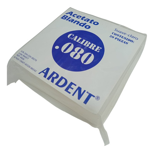 Acetato Dental Blando/ Claro Calibre 80 Para Guardas 20 Pzas