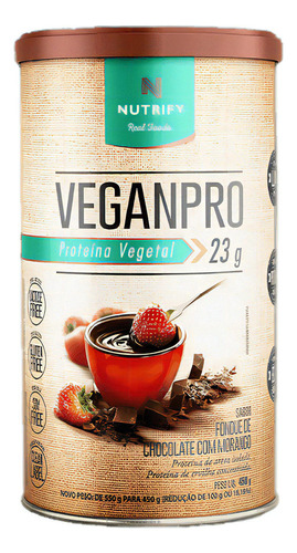 Suplemento em pó Nutrify  Veganpro proteínas Veganpro sabor  fondue de chocolate con morango em pote