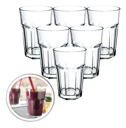 Imagem 1 de 4 de Jogo De Copos Vidro 300 Ml Conjunto 6 Peças Agua Suco Soda *