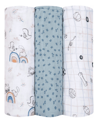 Cueiro Bebê Swaddle Soft Papi Baby 1,20x1,20m C/ Bainha 3 Un