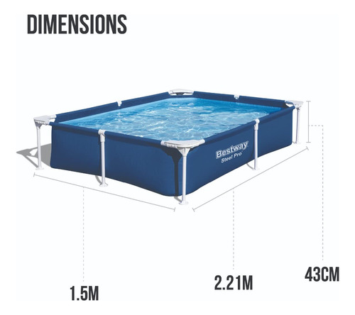 Piscina Rectangular Desmontable Para Niños Acero Azul