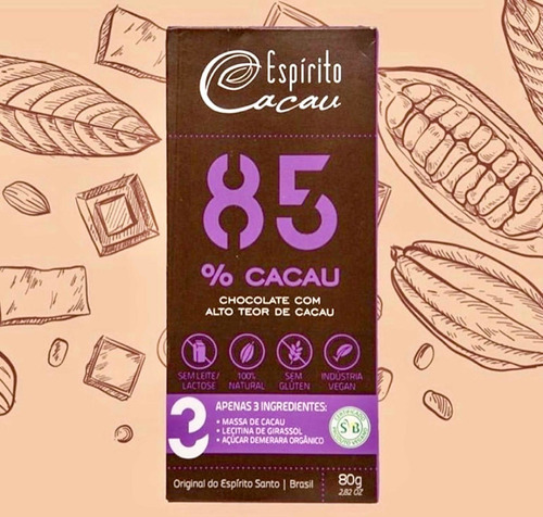 Chocolate 85% Cacau Espírito Cacau 80g Vegano Orgânico