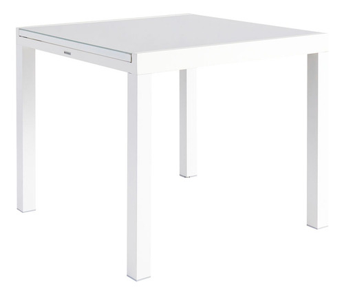 Mesa De Jardín Extensible De Aluminio Y Cristal Duradera Color Blanco