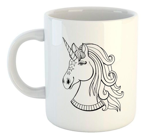 Taza De Ceramica Unicornio Cabeza Dibujo Lineas M1