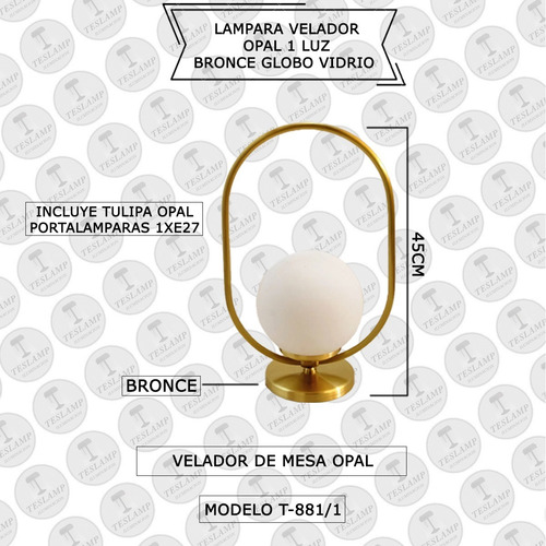 Lampara De Mesa Moderno 1 Luz Opal Apto Led