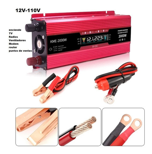 Imagen 1 de 3 de Inversor De Corriente 2000w Cont De 12v A 110v
