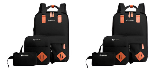 2 Mochilas Escolar Para Laptop Antirrobo 3 Piezas Casual Color Negro Diseño de la tela Lisa