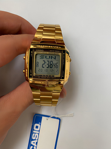 Reloj retro dorado Casio DB-360g-9 Data Bank, bisel negro