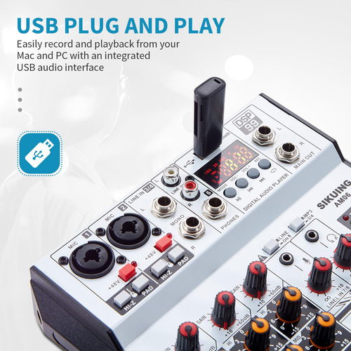 Mezcladora De Audio De 6 Canales Sikuing Consola