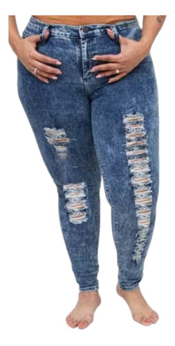 Jeans Plus Size Desteñidos Rasgados Corte Skinny Talla 56