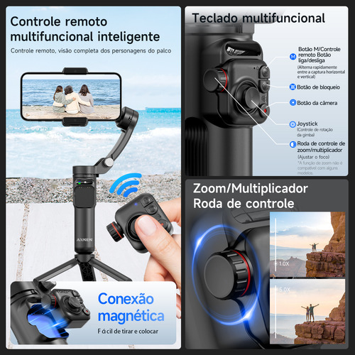 Estabilizador de cardan Axnen para telefones celulares e câmeras de 3 eixos M02