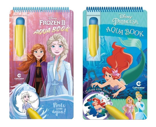 Imagem 1 de 5 de Kit Com 2 Livros Aquabook Princesas E Frozen Disney Infantil