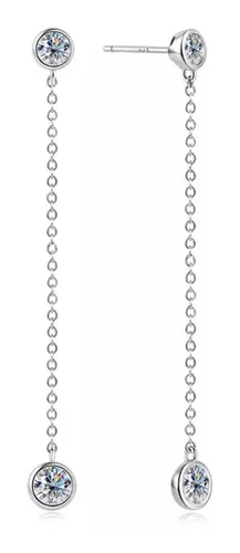 comprar Aros Largos Diamante Moissanita, Plata 925, Baño Oro Blanco