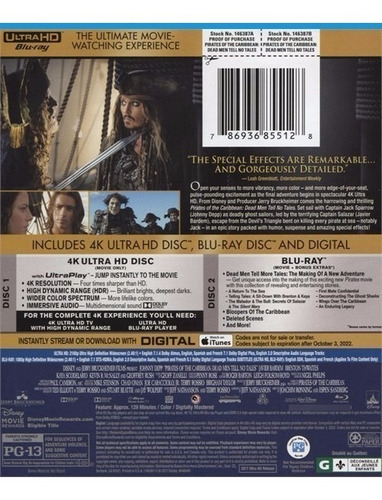 4k Ultra Hd + Blu-ray Piratas Del Caribe 5 / Pirates 5