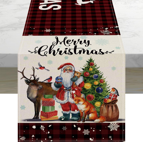 Camino De Mesa De Navidad Con Diseño De Búfalo Rojo Y Negro