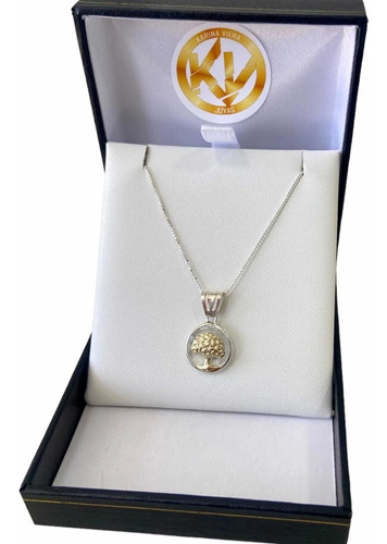 Imagen 1 de 3 de Medalla Arbol Vida Plata Y Oro Cristal Puro Cadena Regalo