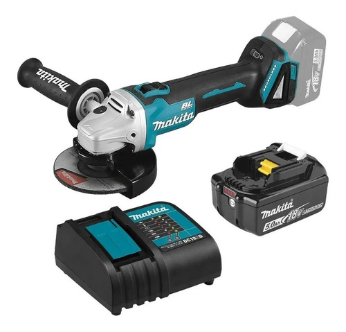 Miniesmeriladora angular inalámbrica Makita DGA456STX2 color turquesa 230 V + accesorio