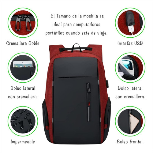 Imagen 7 de 10 de Mochila Antirrobo Urbana Impermeable Con Usb Laptop 15,6