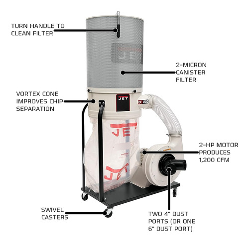 Colector De Polvo Jet Dc-1200vx-ck1, 2 Hp, Tecnología Vortex