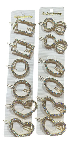 Pasador Diamante Imitación 12pz Cristal Kawaii Dorado