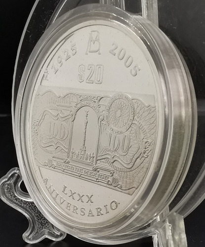 Moneda De Dos Onzas Plata 80 Aniv Banxico Proof 1925 2005