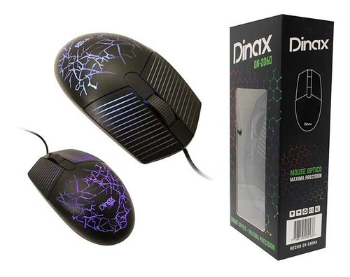 Mouse Óptico Usb Retroiluminado Luz Dinax Color Negro