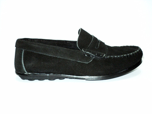 Mocasín Caballero En Cuero Gamuza Colór Negro