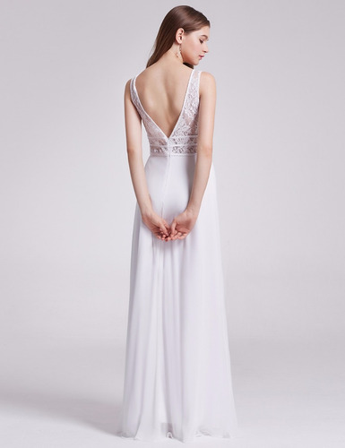 Vestido Novia Fiesta Gasa Encaje Blanco Importado