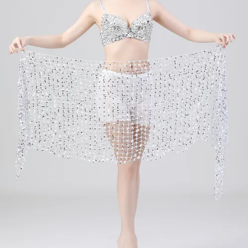 Moda Danza Del Vientre Hip Scarf Plata Plata El 160x50cm