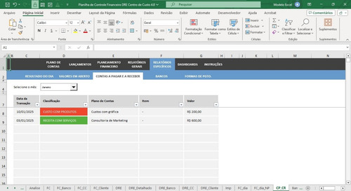 Planilha De Controle Financeiro D R E Centro De Custo 4.0