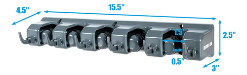 Soporte Para Escoba De Pared Con 5 Ranuras Y 6 Ganchos