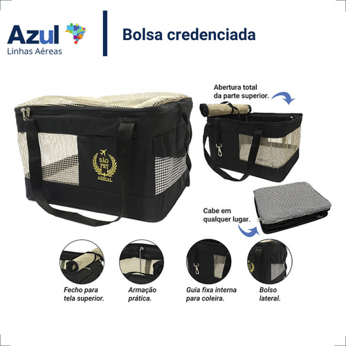 Bolsa Transporte Aereo Pet Azul Linhas Aéreas - Preto