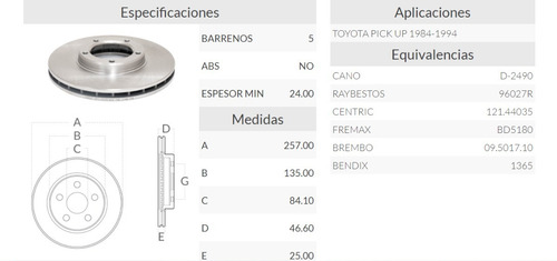 Par De Discos Delantero De Freno Toyota Pick Up 84-94