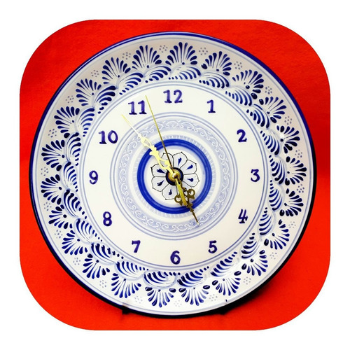 Imagen 1 de 2 de Reloj De Talavera Poblana 30 Cm Fino Azul Blanco
