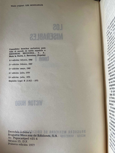 Los Miserables Victor Hugo Pasta Dura (2 Tomos) 1977 (Usado)