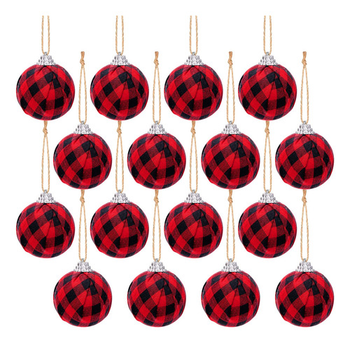 Bolas De Tela A Cuadros De Búfalo 16 Piezas Rojas Navidad