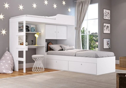 Dormitorio Cucheta Multifuncional - Cama + Escritorio + Baul