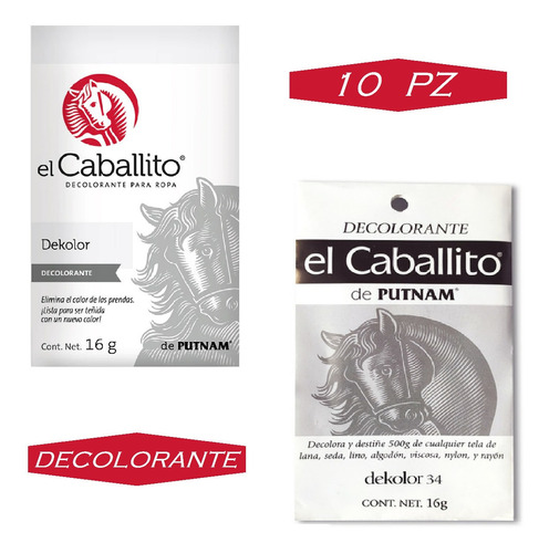 Colorante Caballito Telas Ropa Decolorante Dekolor (10pz) | MercadoLibre