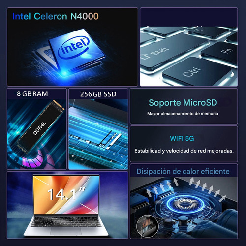 Barato Laptop Pulgadas 14.1 Ram 8gb+256gb Ssd Celeron N4000 Plateado