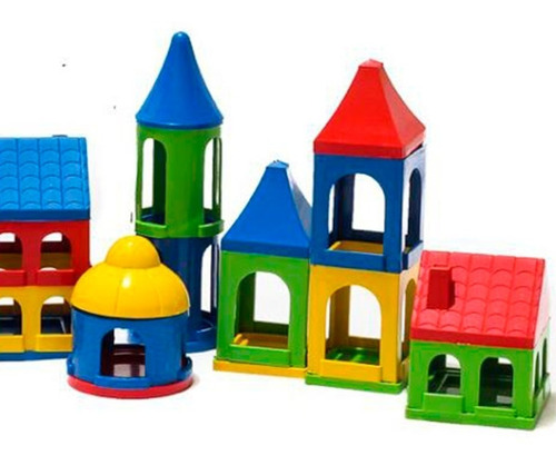Brinquedo Bloco Montar Castelo 48 Peças Colorido 