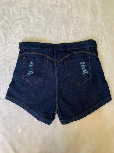 Imagem 2 de 2 de Short Jeans Feminino Plus Size Com Amarração Cintura Alta
