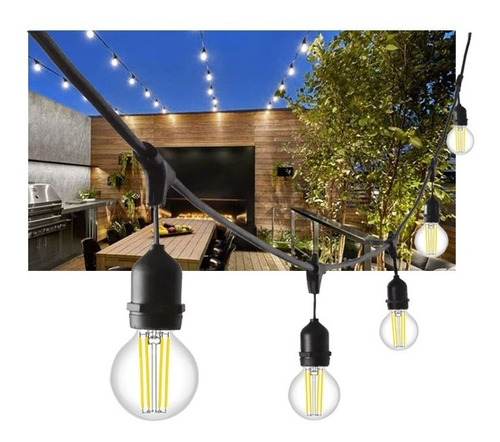 Guirnalda Vulcanizado 10mt + 20 Focos Bombillas Luces Led