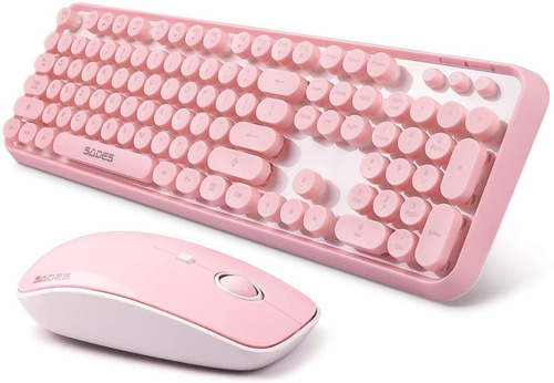 Kit de teclado e mouse gamer sem fio Sades V2020 Português Brasil de cor rosa