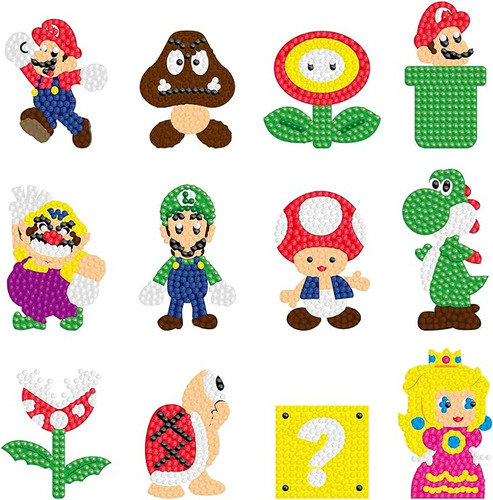12pcs Diamond Painting Stickers Kits For Kids Diy Mario Bros